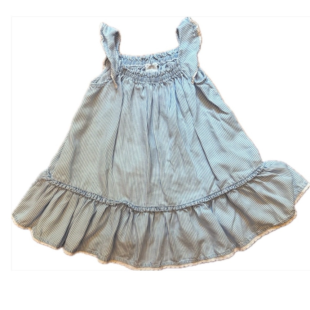 Tahari Blue Pinstriped Ruffle Swing Dress 2T